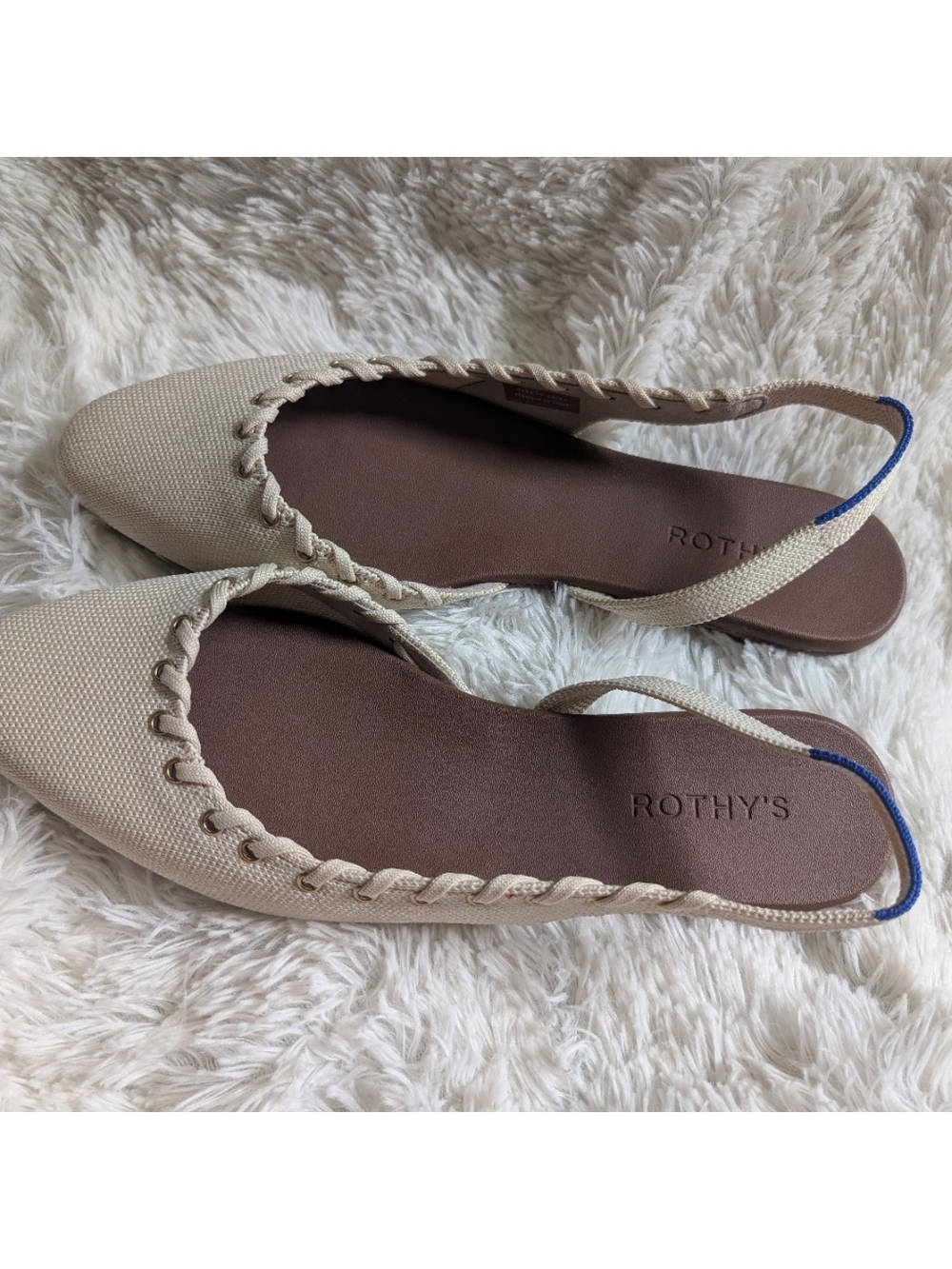 Rothy's The Almond Slingback In Eyelet Ivory Size 11 sandals flats shoes New - Picture 2 of 4